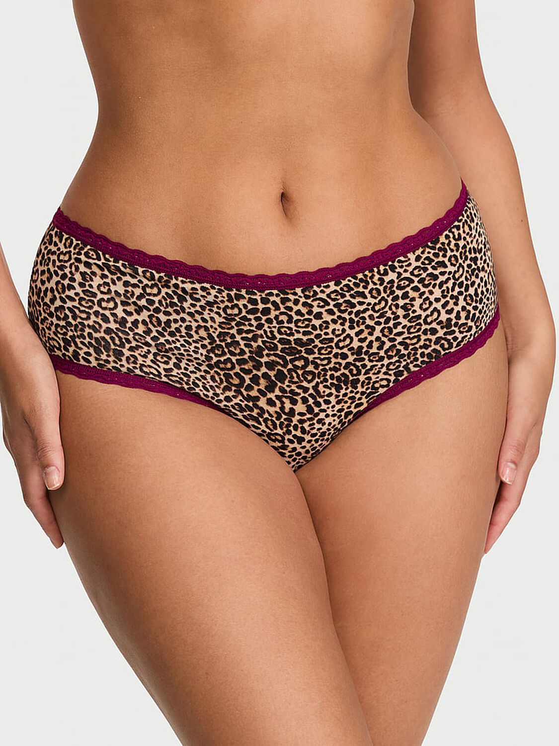 vs Lace Trim Cotton Lace-Waist Cheeky Panty Popped Trim Leopard 1 of 2 