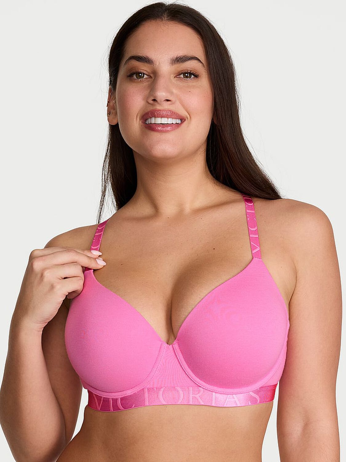 vs The T-Shirt Cotton Exploded Logo Lightly Lined Demi Bra Pink Sugar 1 of 3 