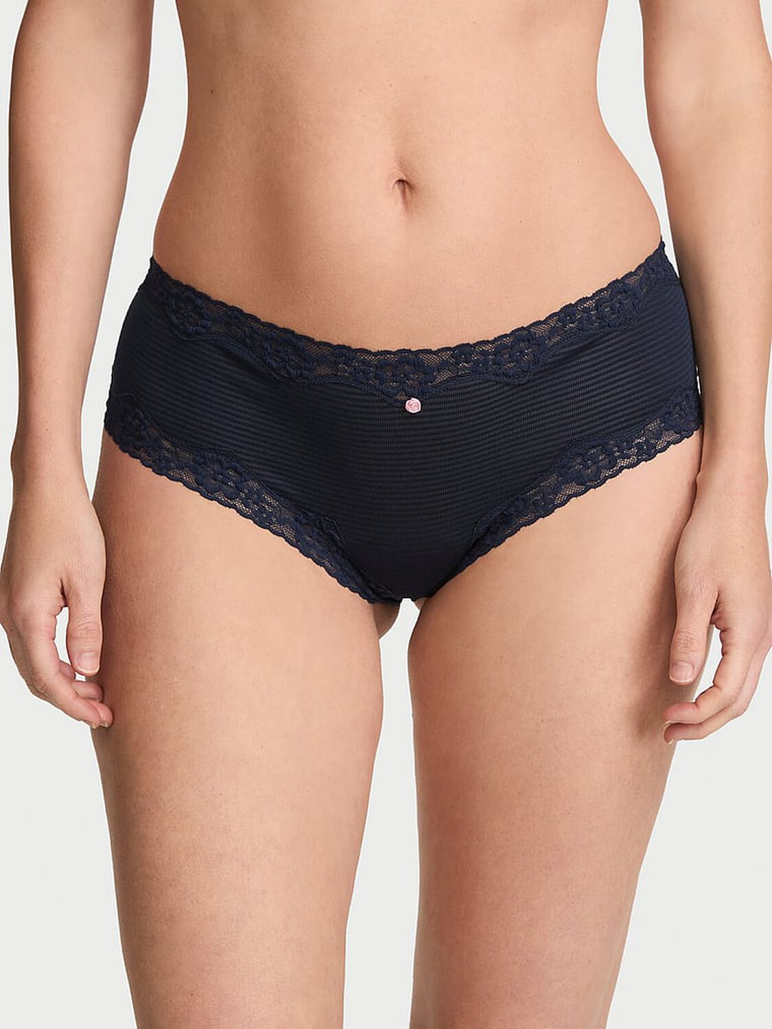 vs Lace Trim Cotton Shadow Stripe Lace-Waist Cheeky Panty 1 of 2 