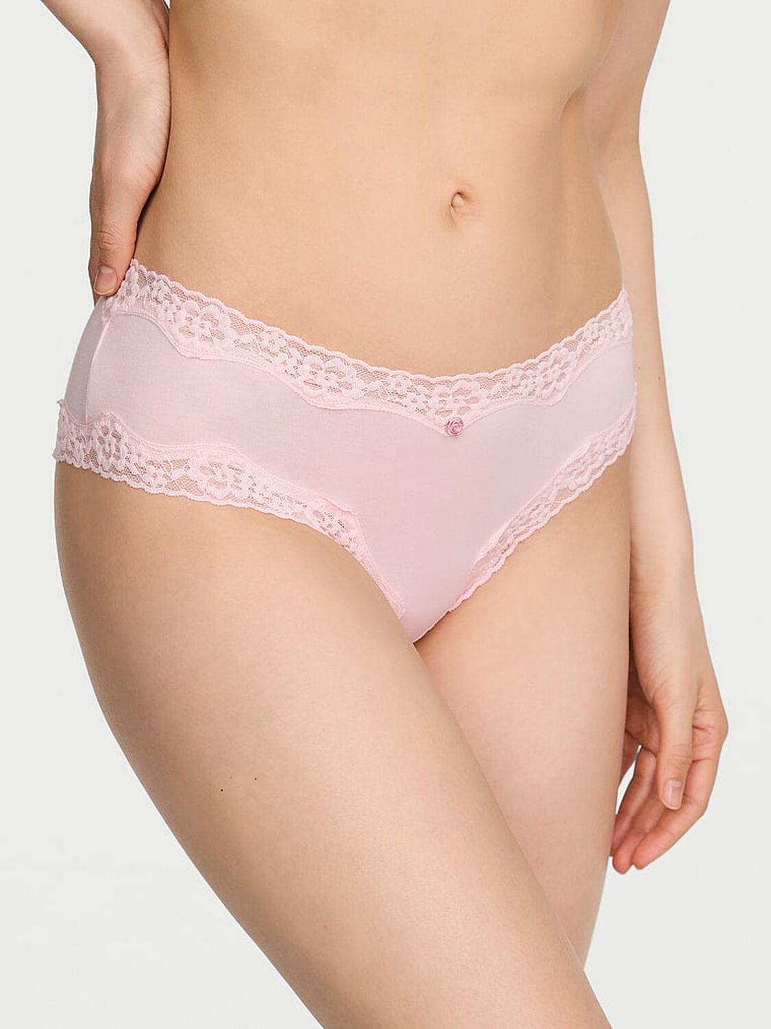 vs Lace Trim Cotton Lace-Waist Cheeky Panty Angel Pink 1 of 4 