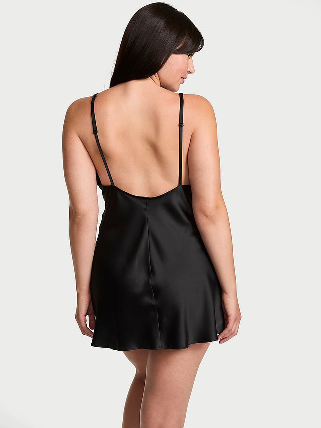 vs Very Sexy Shine Script Satin Mini Slip Dress Black 2 of 3 