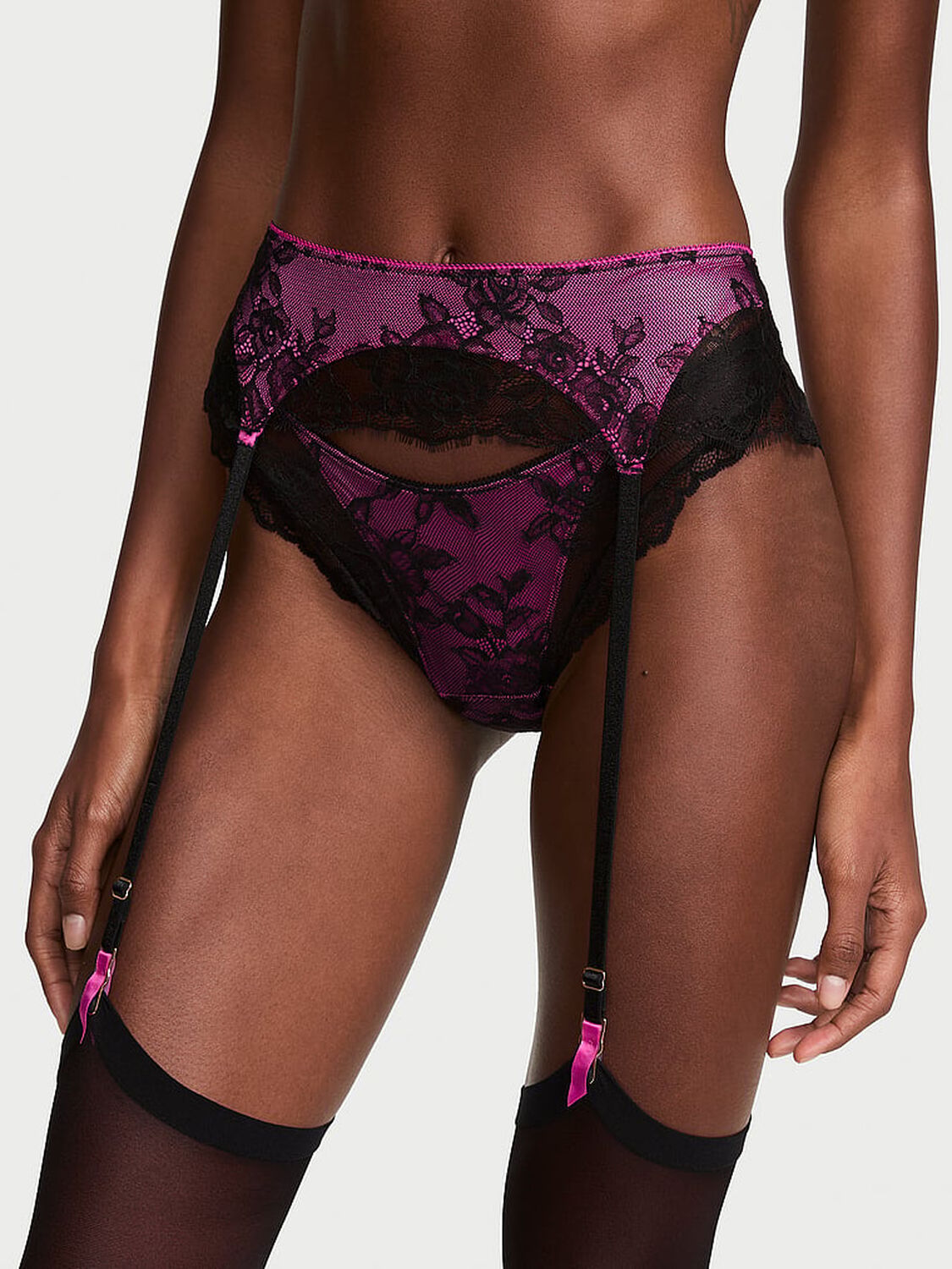 vs Very Sexy Rose Lace Overlay Garter Belt Pink Fire 1 of 3 