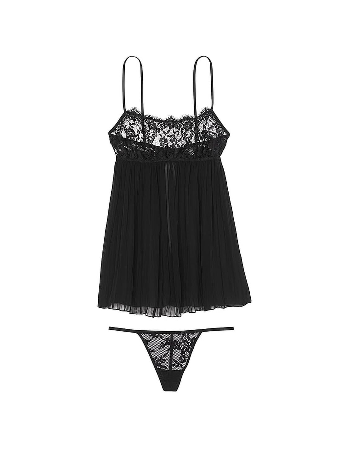 vs Very Sexy Lace Pleated Babydoll Set Black 3 of 3 