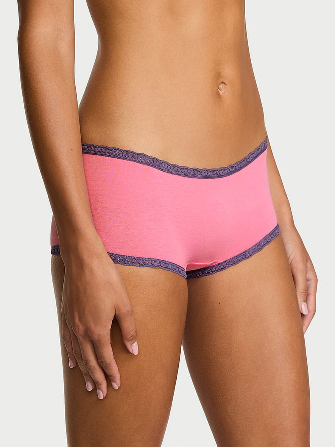 vs Lace Trim Cotton Lace-Trim Boyshort Panty Sexy Little Pink 1 of 3 