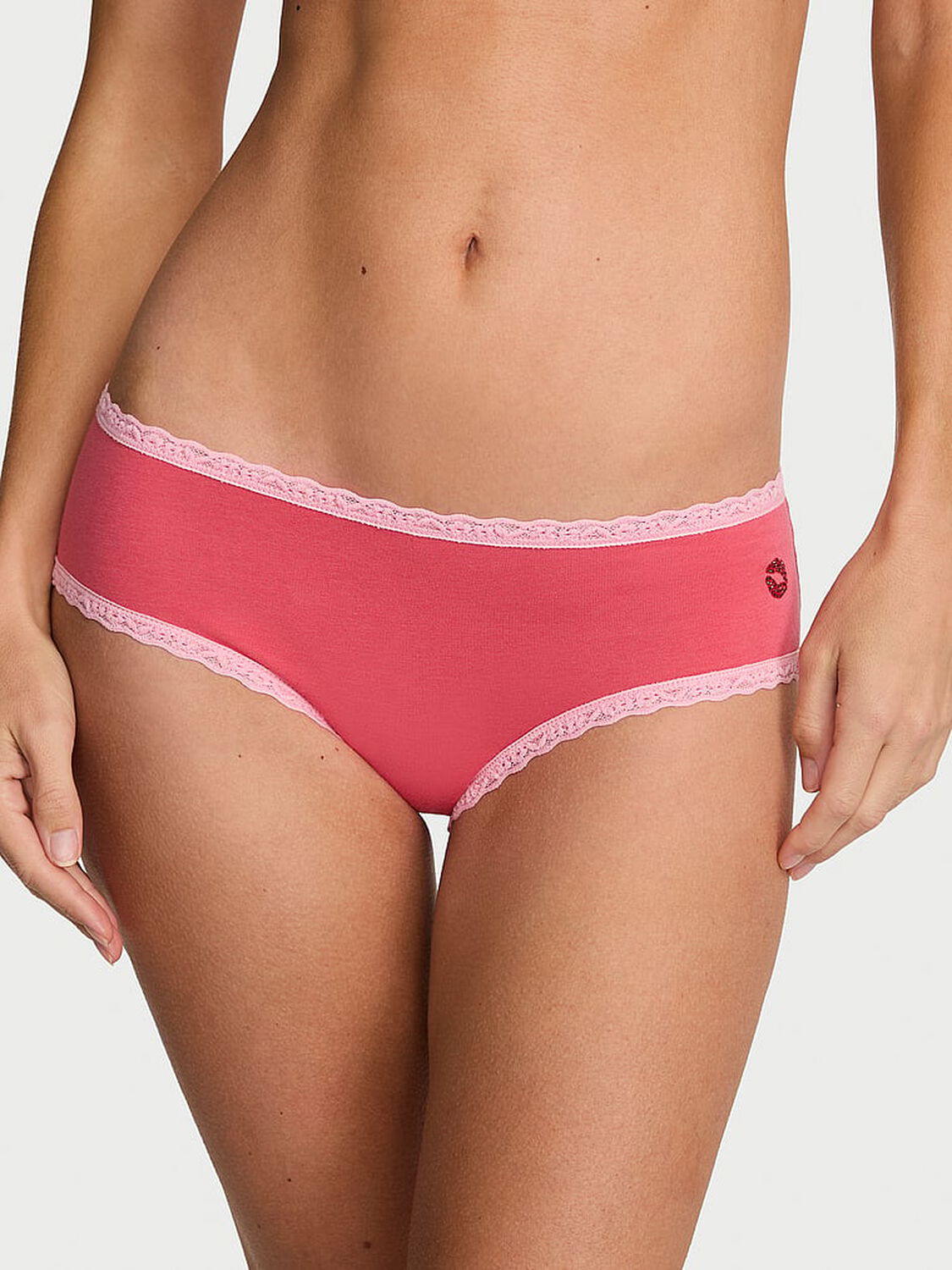 vs Lace Trim Cotton Lace-Waist Cheeky Panty Wild Watermelon 1 of 2 
