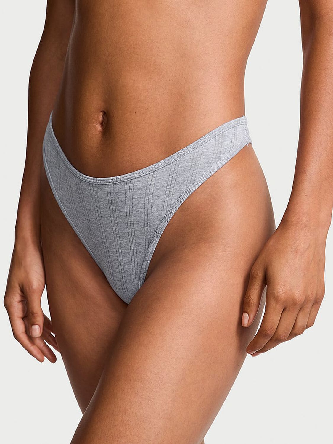 vs Victoria's Secret Ultra-Fine Modal High-Leg Scoop Thong Panty Medium Heather Grey 1 of 3 