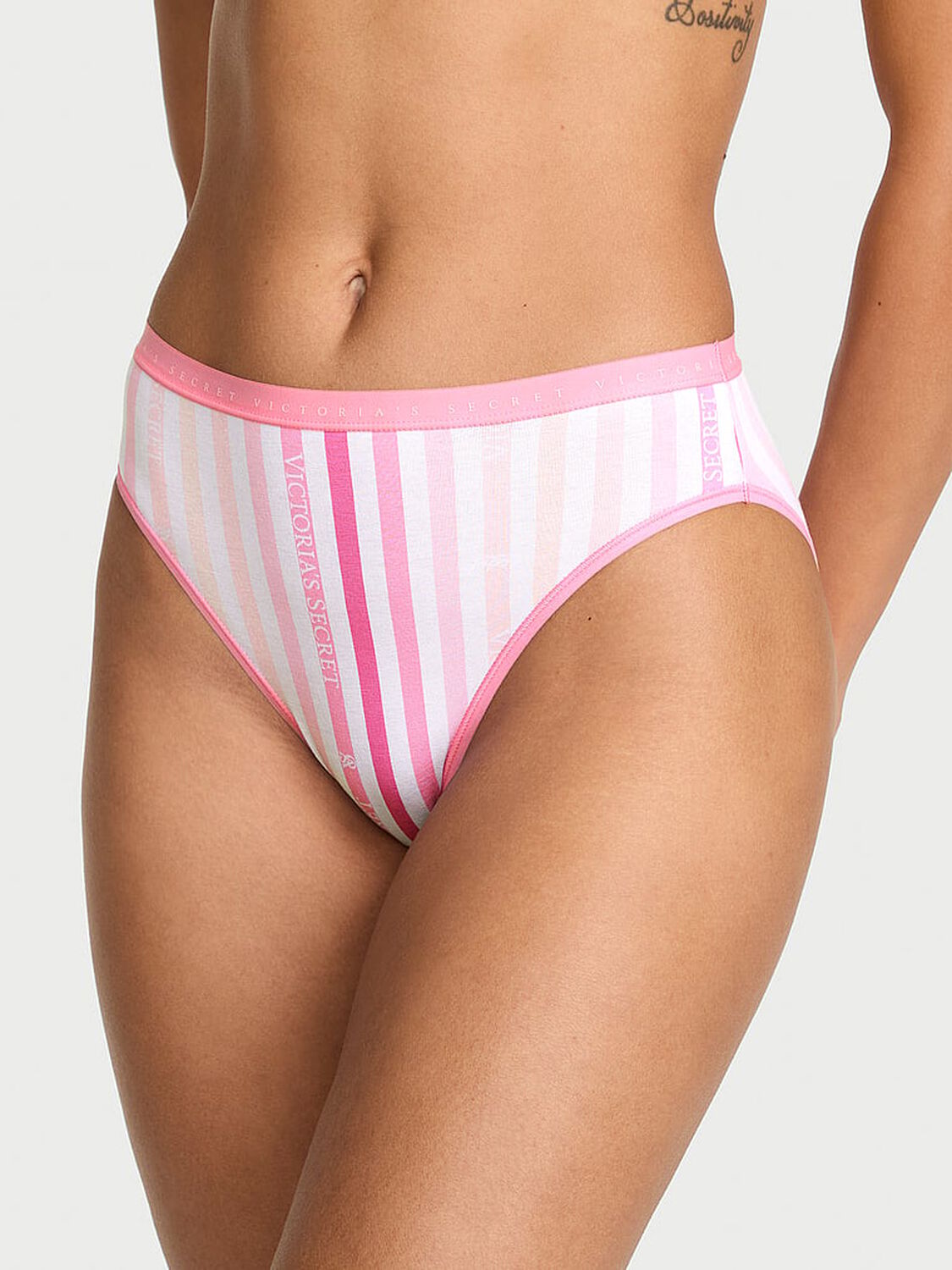 vs Victoria's Secret Stretch Cotton High-Leg Brief Panty Pink Logo Stripes 1 of 3 