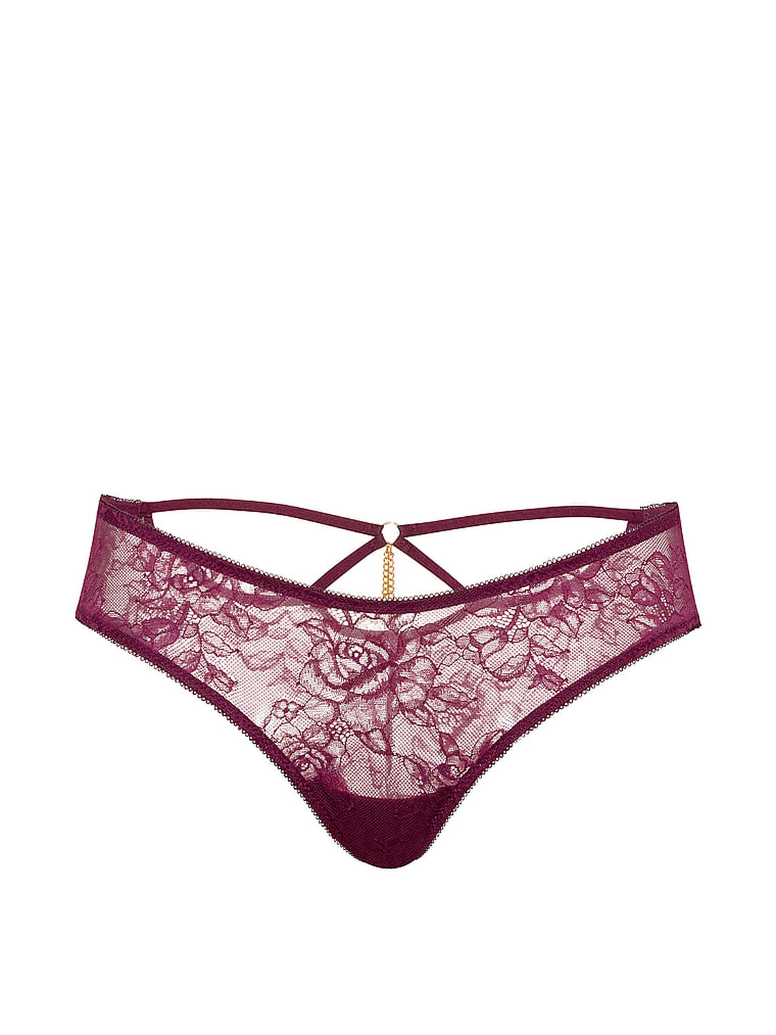vs Very Sexy Rose Lace Strappy-Back Hardware Cheeky Panty Rich Maroon 3 of 3 