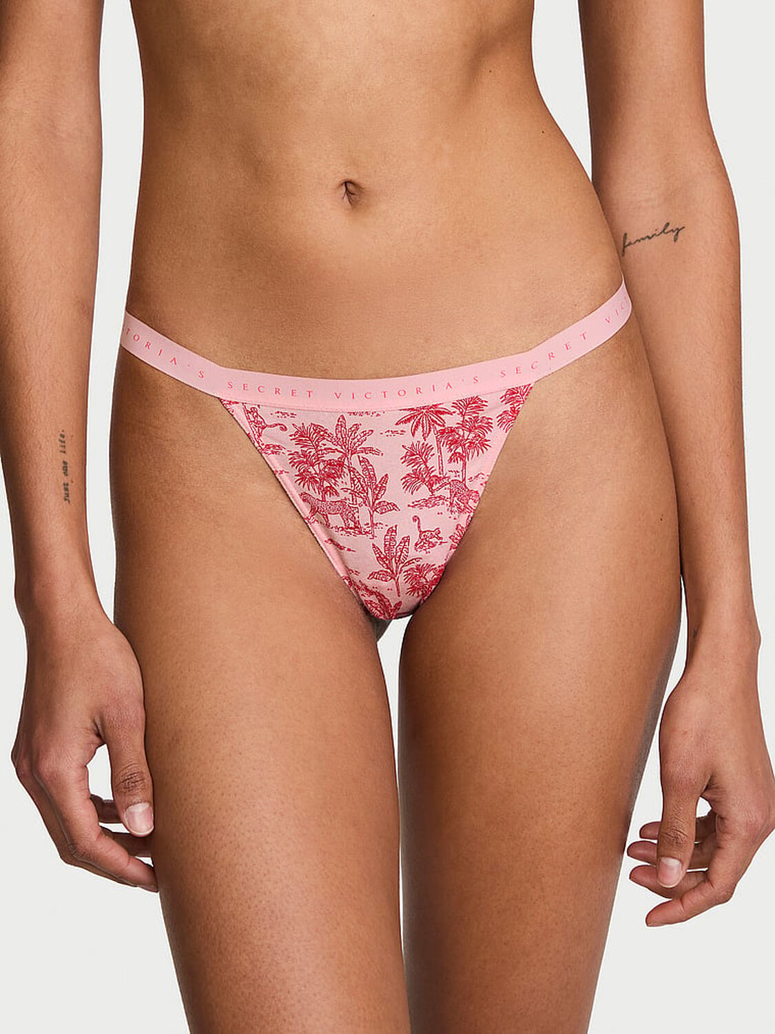 vs Victoria's Secret Stretch Cotton V-String Panty Pink Jungle Toile 1 of 3 