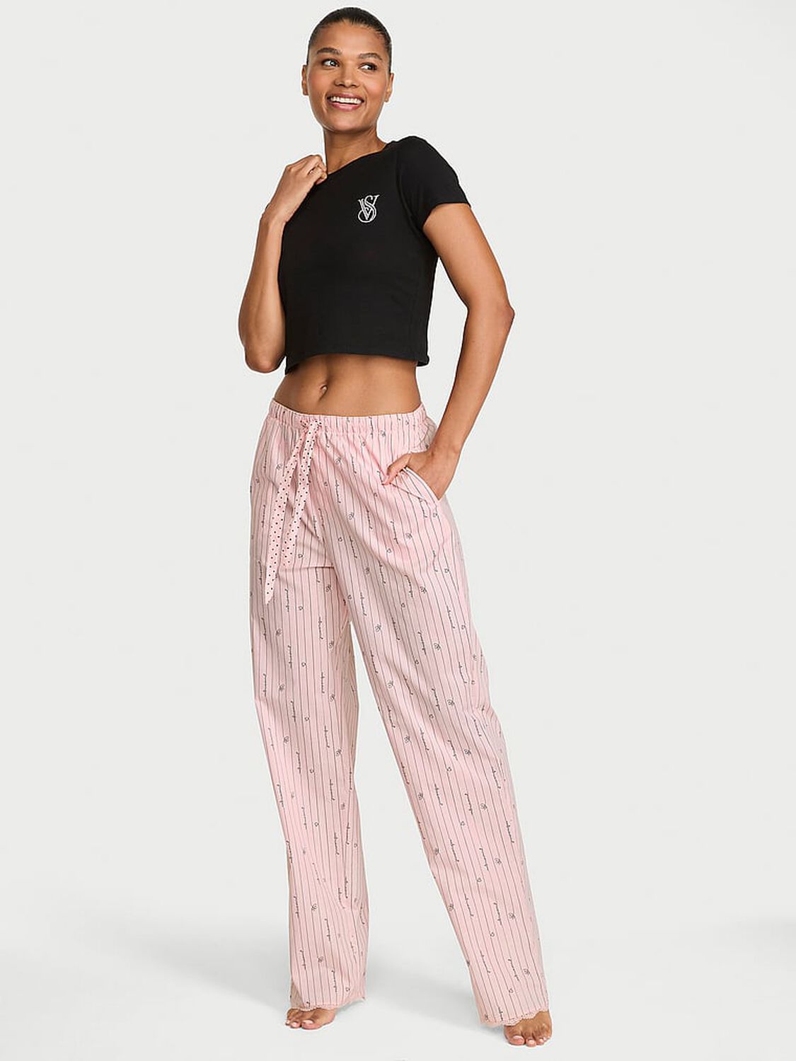 vs Victoria's Secret Mix & Match Sleep Heritage Cotton Pajama Pants Pink Heart Stripe 1 of 3 