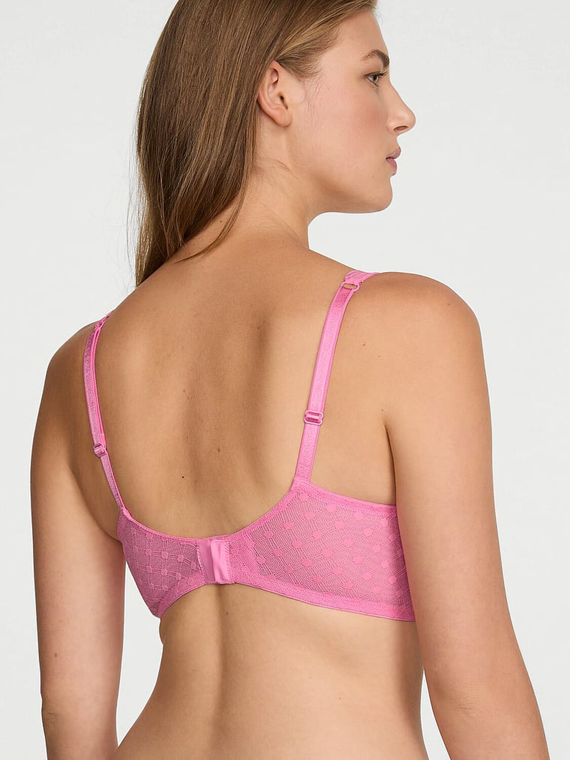 vs The Lacie Dot Geo Lace Unlined Balconette Bra Sexy Little Pink 2 of 3 