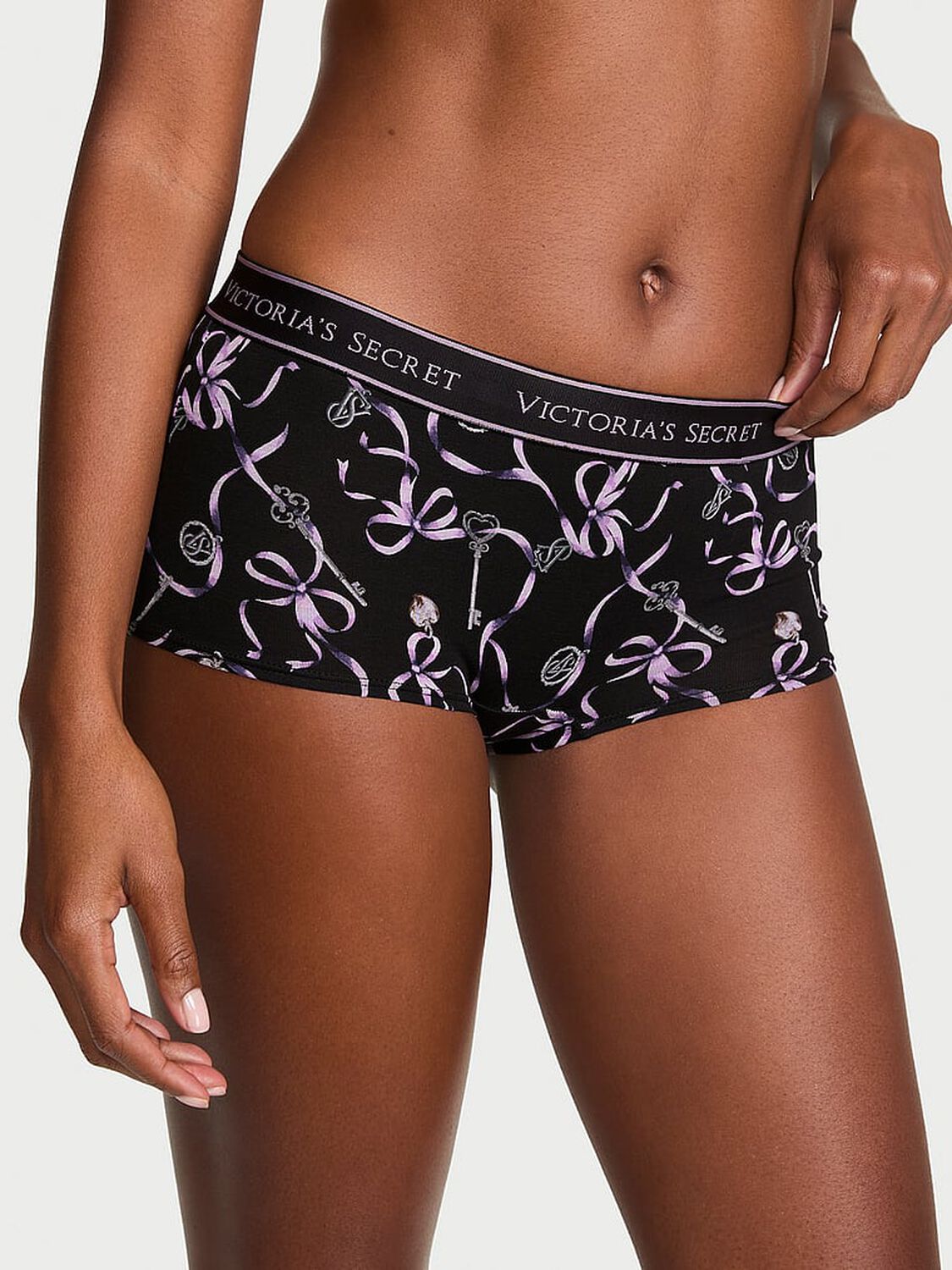 vs Cotton Logo Cotton Boyshort Panty Black Ribbons 1 of 3 
