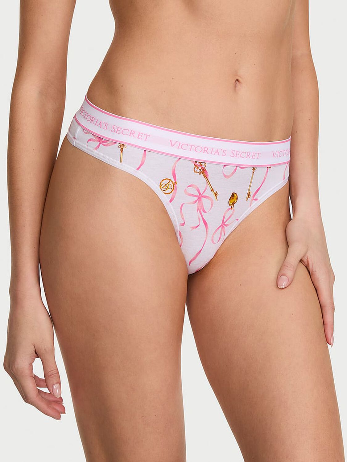 vs Cotton Logo Cotton Thong Panty Pink Ribbons 1 of 3 