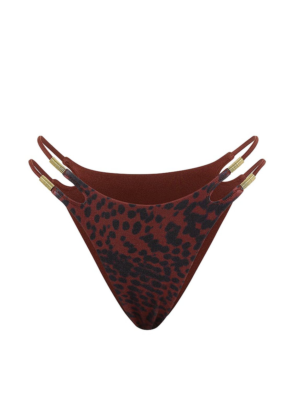 vs Victoria's Secret Swim Reversible Cut-Out Rings Brazilian Bikini Bottom Dark Chili Cheetah 3 of 3 