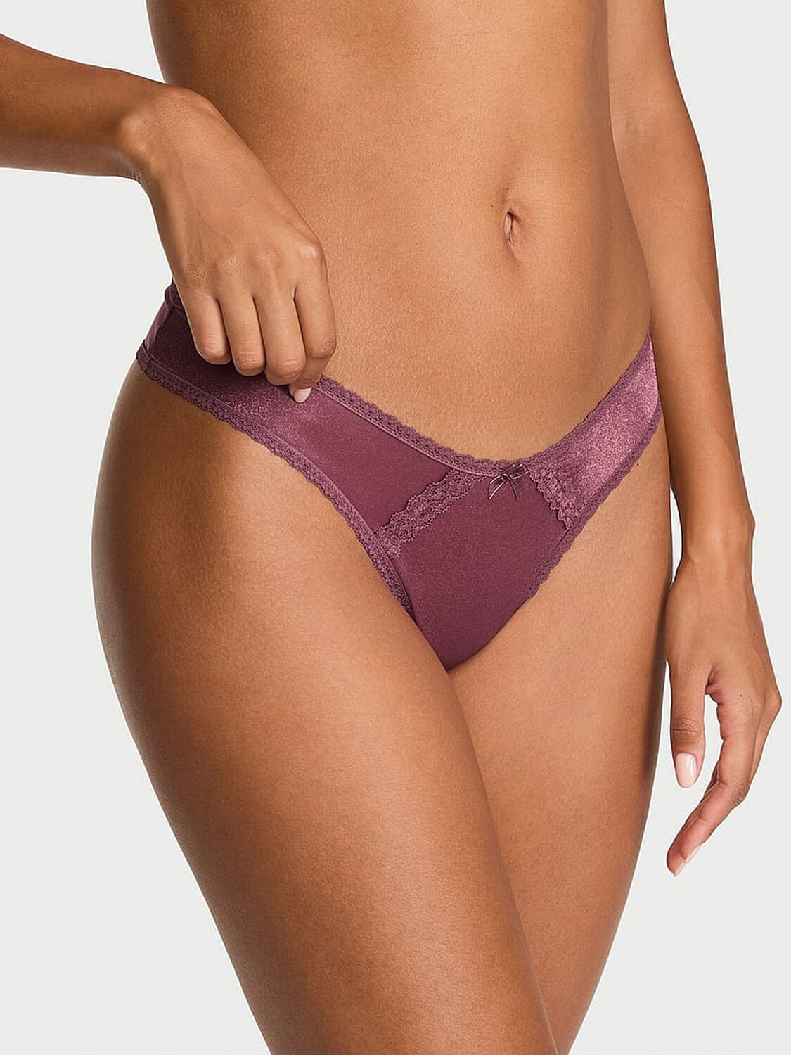 vs Dream Angels Sheer Shimmer Lace-Trim Brazilian Panty Morning Rose 1 of 2 