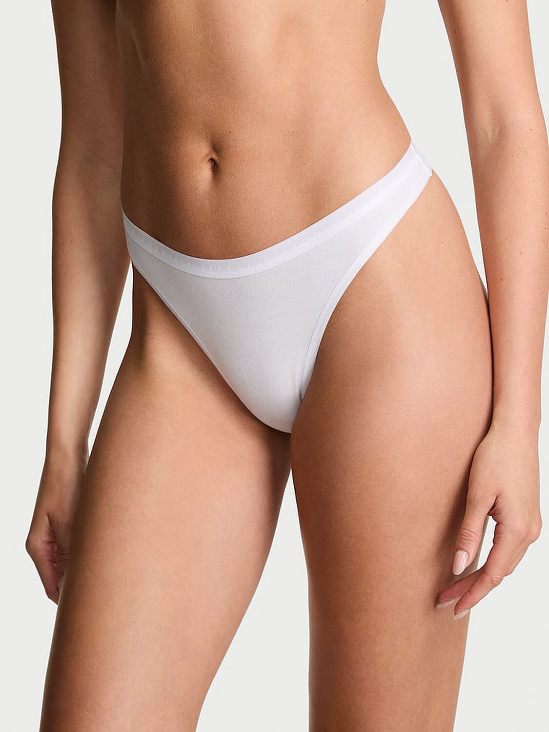 vs Victoria's Secret Stretch Cotton High-Leg Scoop Thong Panty Vs White 1 of 2 