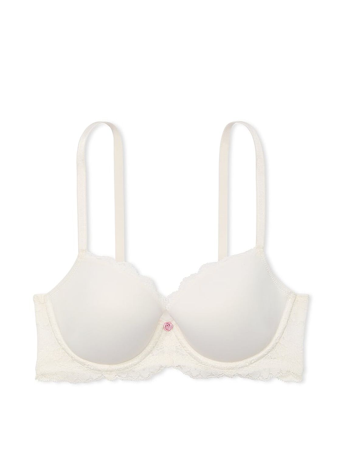 vs Dream Angels Smooth & Lace Lightly Lined Classic Coverage Demi Bra Coconut White 3 of 3 