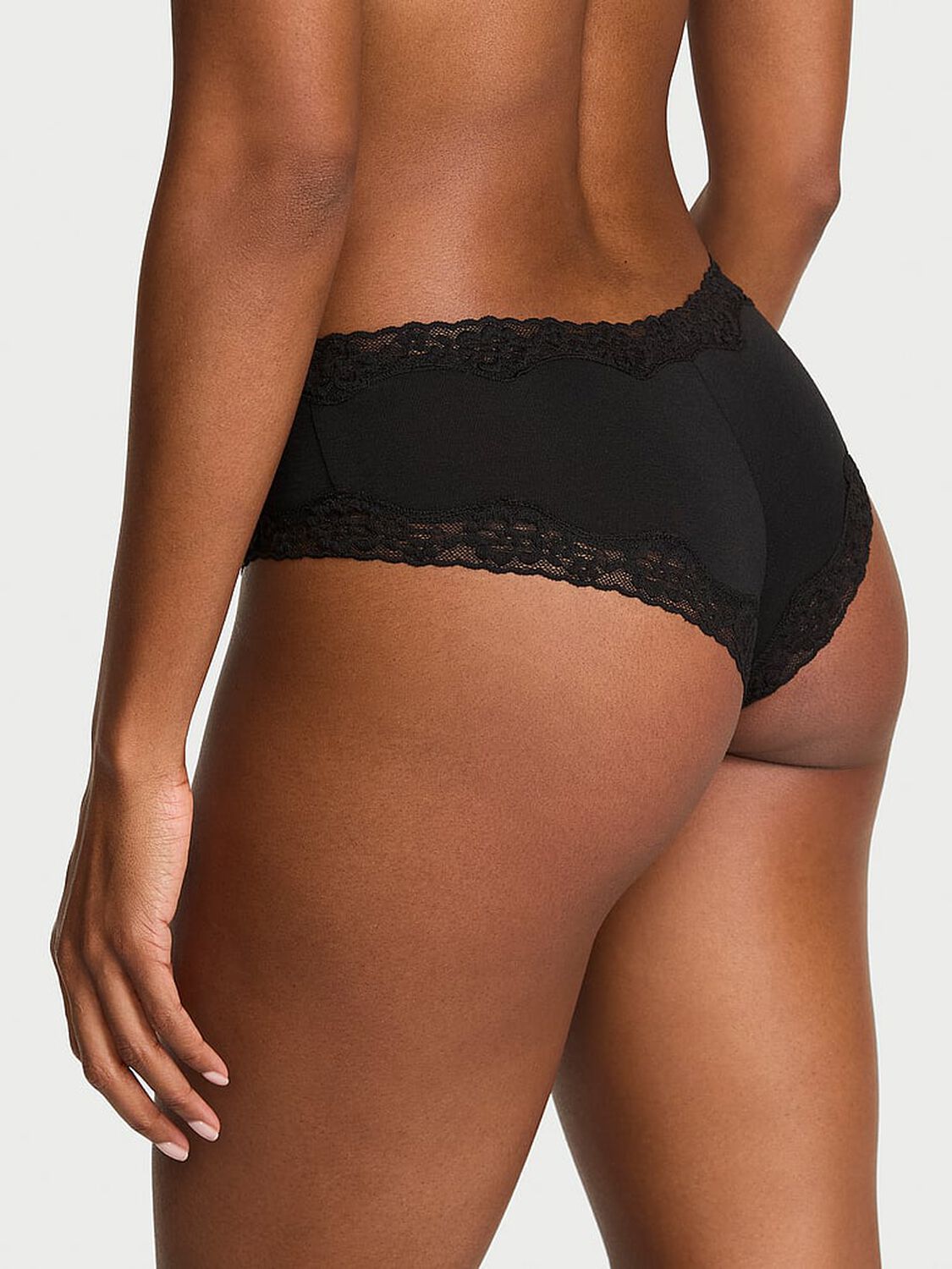vs Lace Trim Cotton Lace-Waist Cheeky Panty Black 2 of 3 