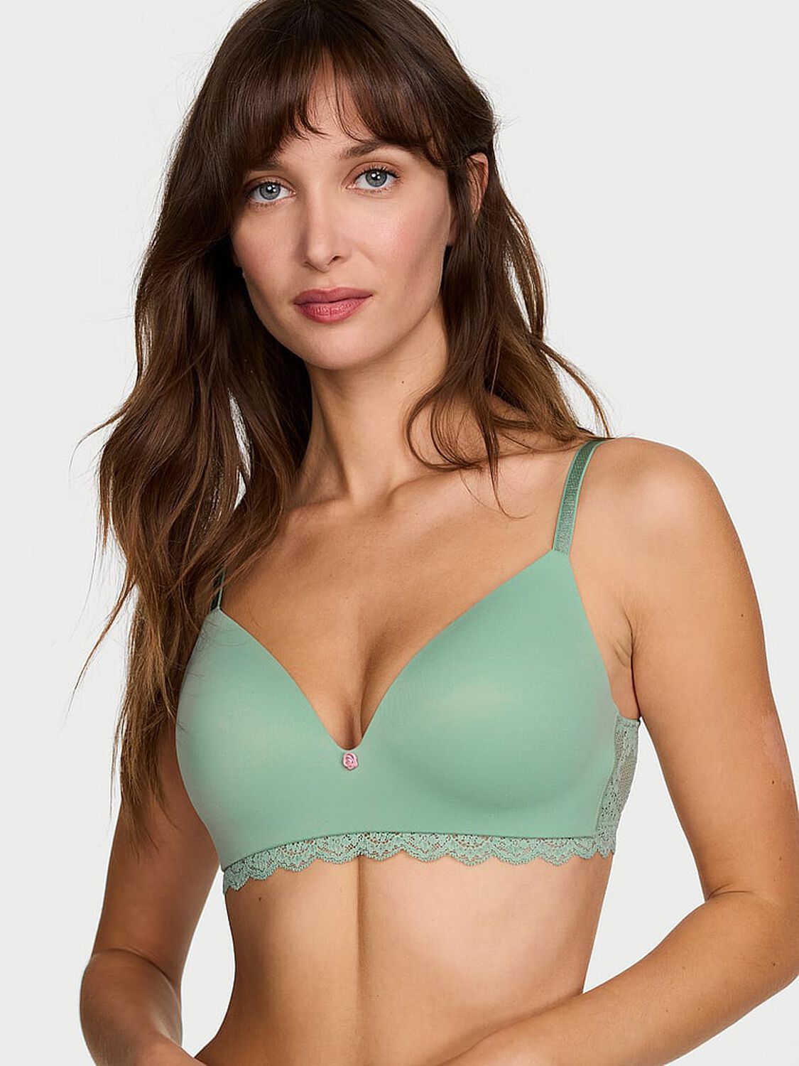 vs Dream Angels Smooth & Lace Wireless Push-Up Bra Sweet Spearmint 1 of 4 