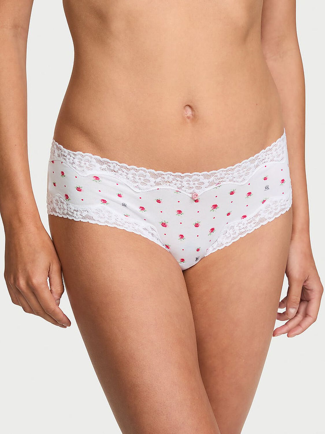 vs Lace Trim Cotton Lace-Waist Cheeky Panty Vs White Dot Floral 1 of 2 