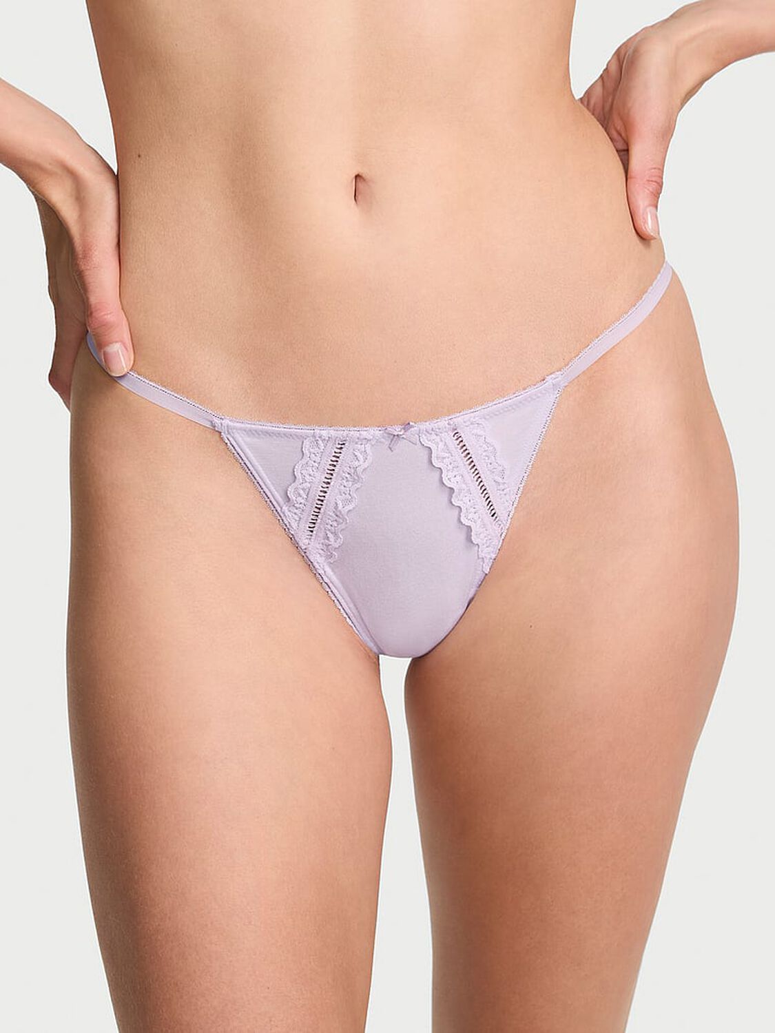 vs Victoria's Secret Cotton Lace-Trim V-String Panty Purple Whisper 1 of 3 