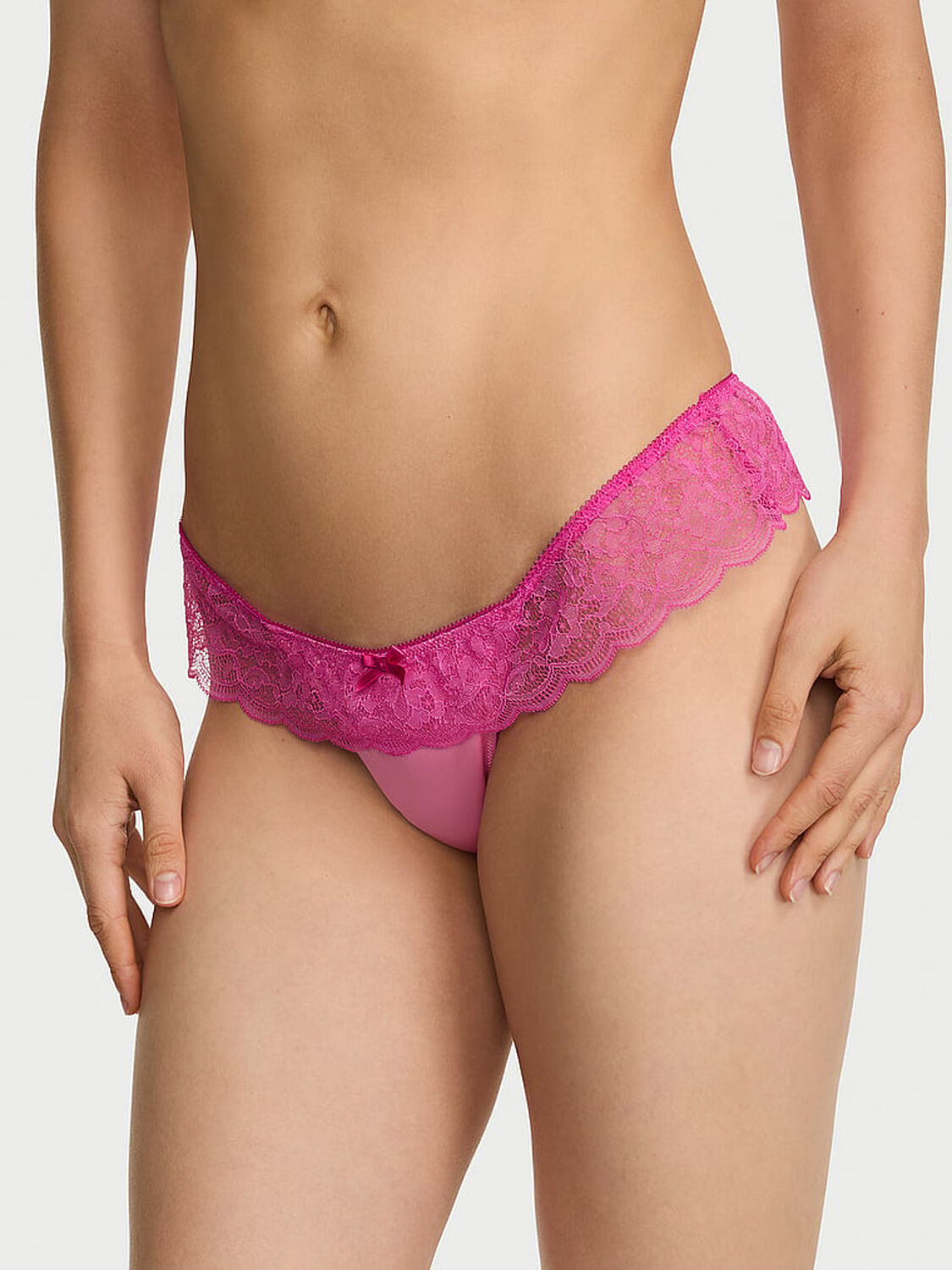 vs Victoria's Secret Tease Satin Lace-Trim Skirted Thong Panty Sexy Little Pink 1 of 3 