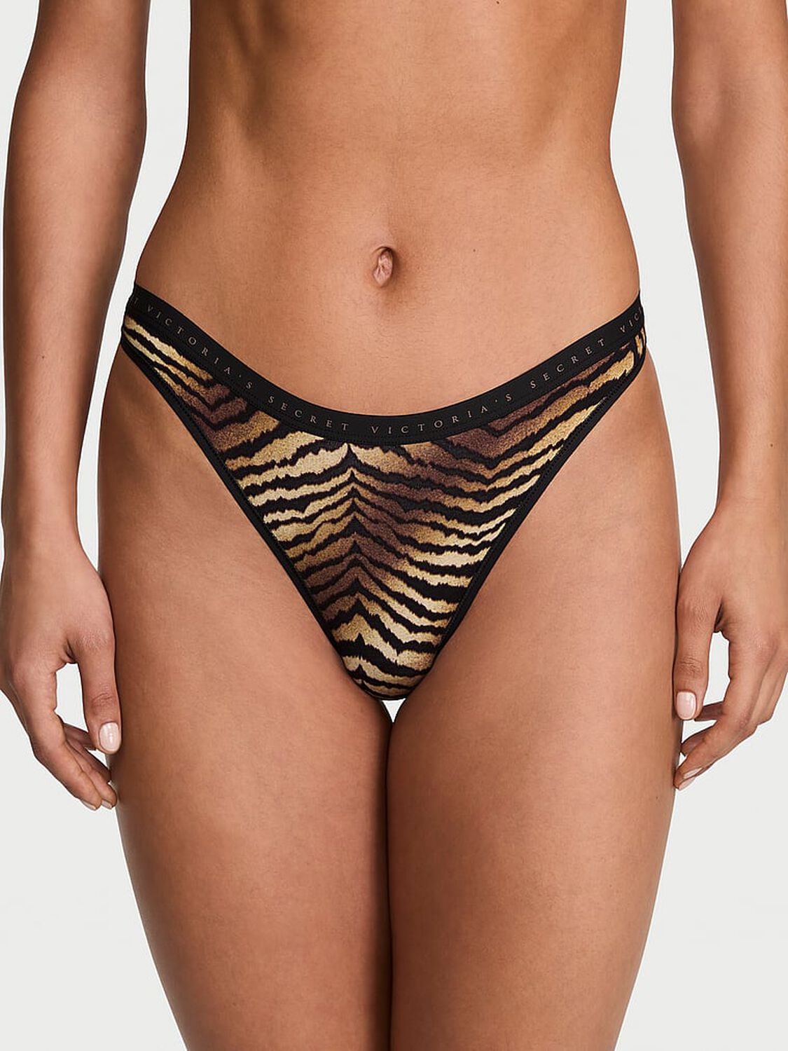 vs Victoria's Secret Stretch Cotton High-Leg Scoop Thong Panty Tiger Stripe 1 of 2 