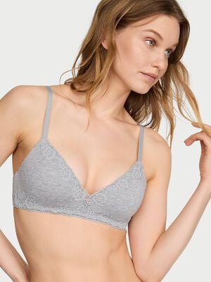 Cotton Lace-Trim Lightly Lined Wireless Bra