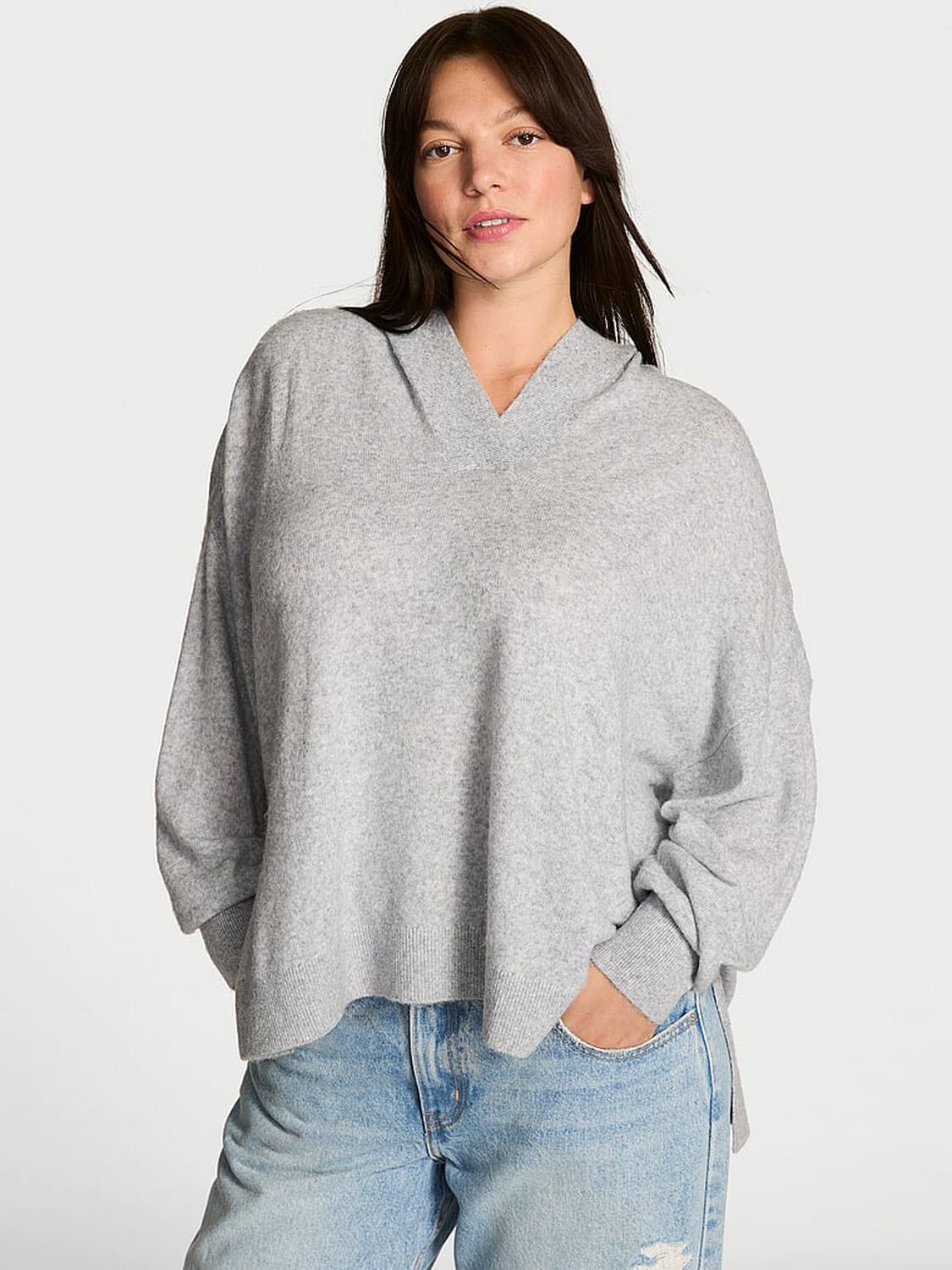 vs Victoria's Secret Luxe Knit V-Neck Hoodie Sweater 1 of 3 