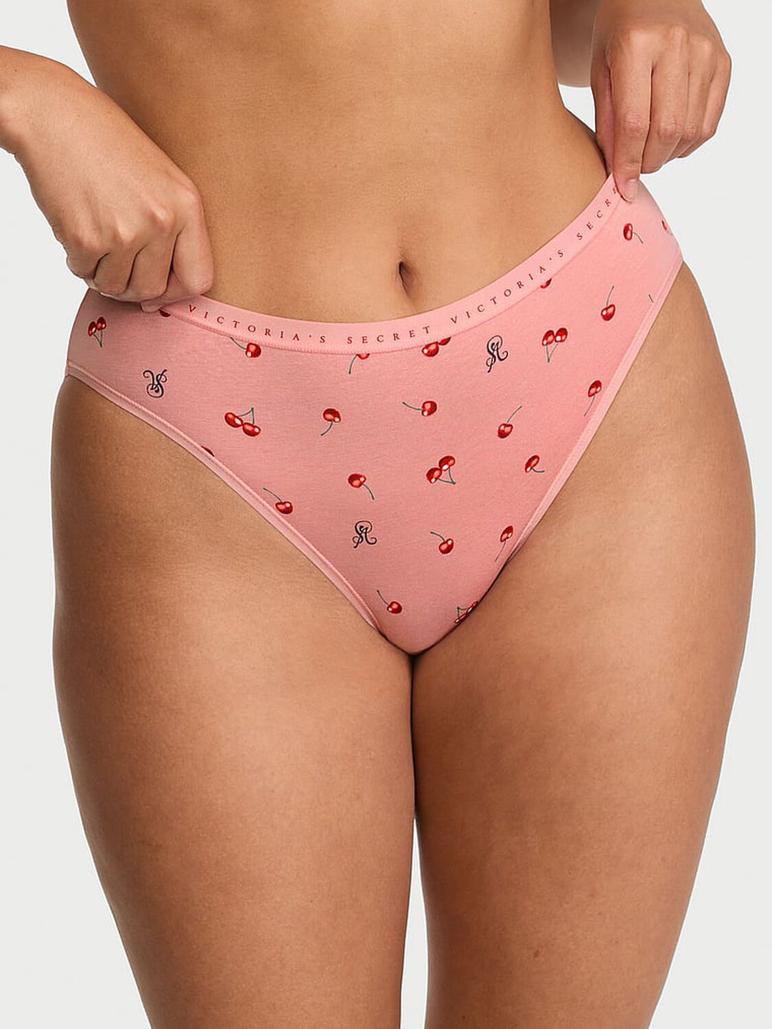 vs Victoria's Secret Stretch Cotton High-Leg Brief Panty Bloom Pink Cherries 1 of 2 