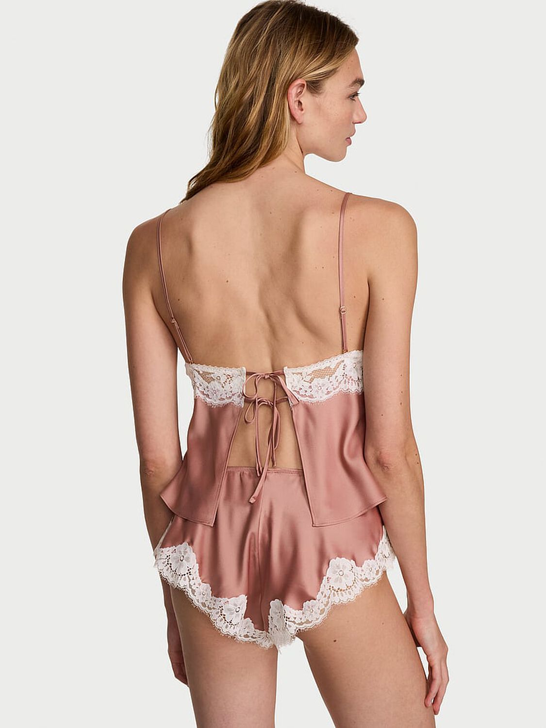 vs Dream Angels Satin Lace-Trim Cami & Flutter Shorts Set Antique Rose 2 of 3 