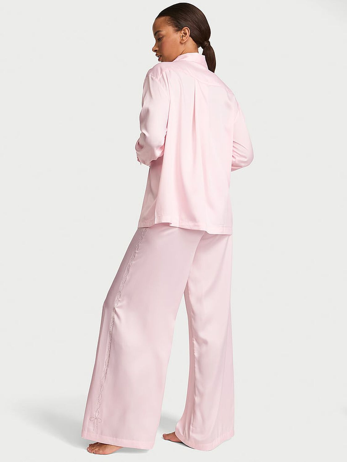 vs Victoria's Secret Signature Satin Shine Shop Long Pajama Set Angel Pink 2 of 2 