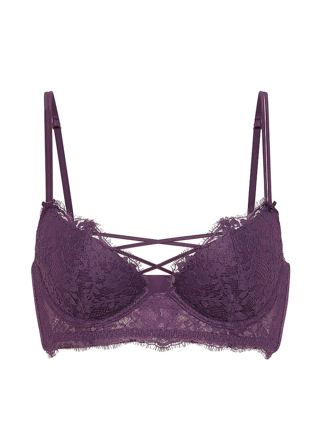 vs Dream Angels Lace Lace-Up Unlined Plunge Bra Shadow Purple 3 of 3 