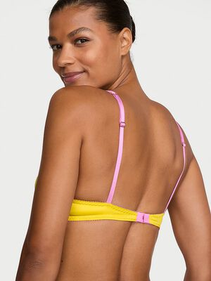 Tease Satin Lace-Trim Wireless Plunge Bra