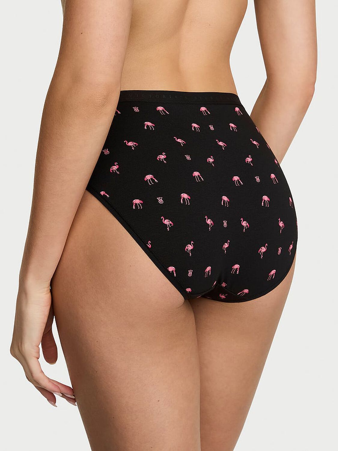 vs Victoria's Secret Stretch Cotton High-Leg Brief Panty Black Flamingos 2 of 3 