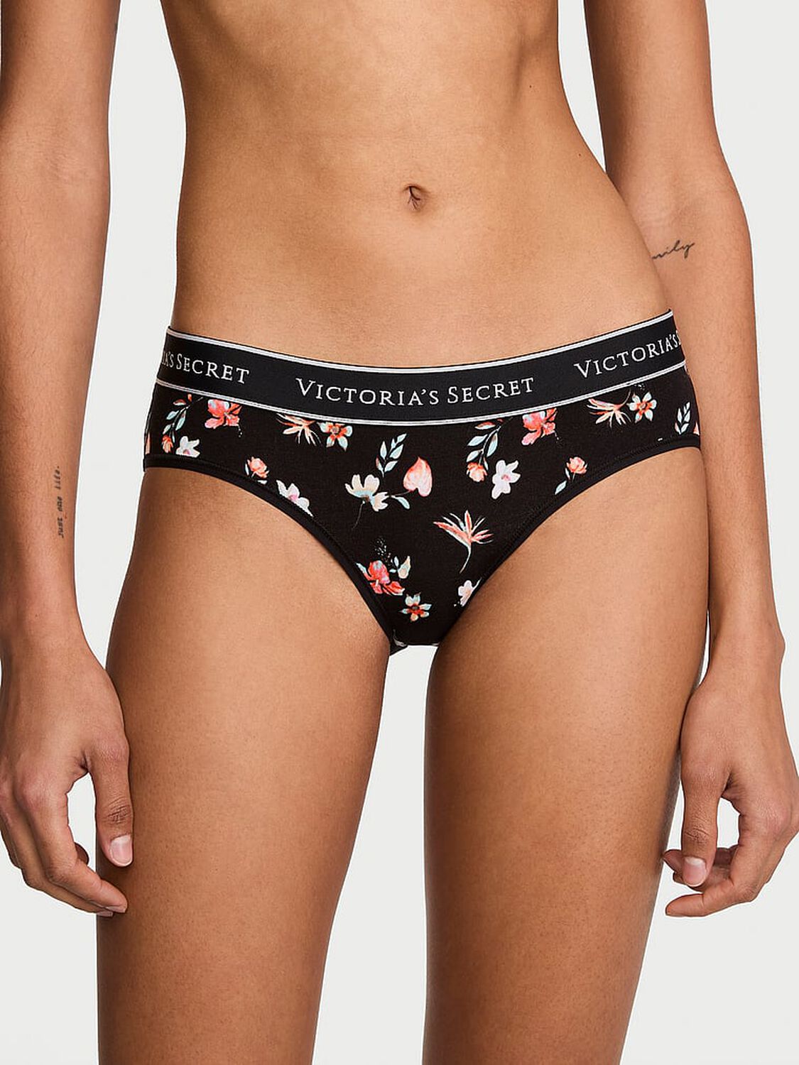 vs Cotton Logo Cotton Hiphugger Panty Black Floral 1 of 3 