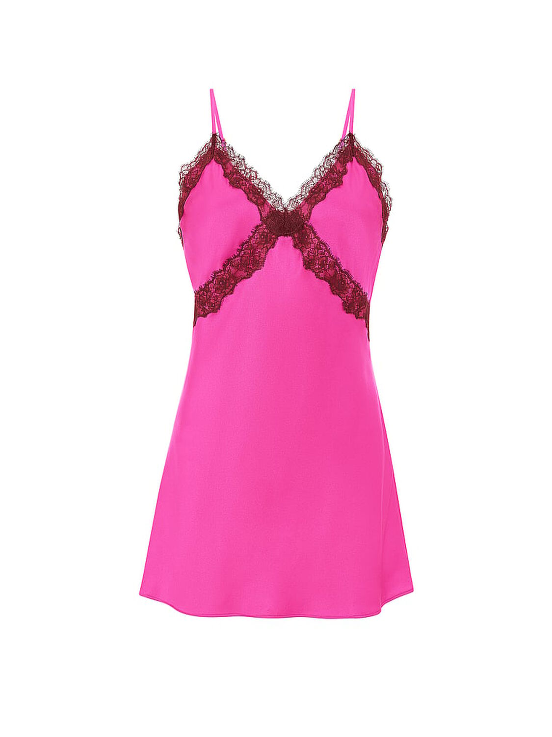 vs Very Sexy Satin Rose Lace-Trim Mini Slip Dress Pink Fire 3 of 3 