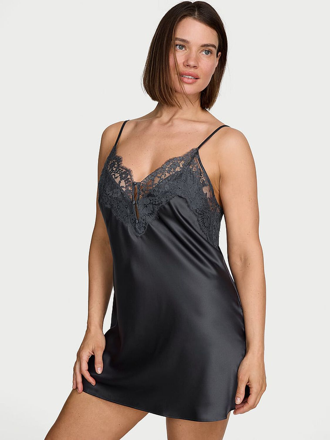 vs Dream Angels Satin Lace-Trim Short Slip Dress 1 of 2 