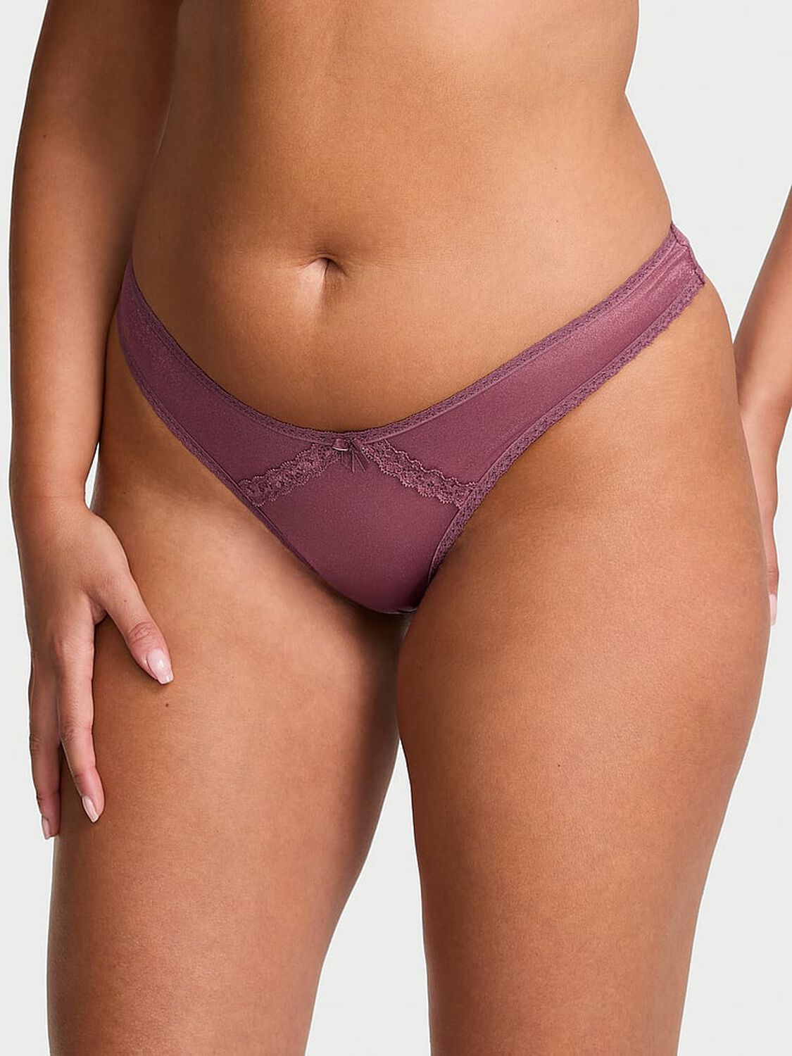 vs Dream Angels Sheer Shimmer Lace-Trim Thong Panty Morning Rose 1 of 3 