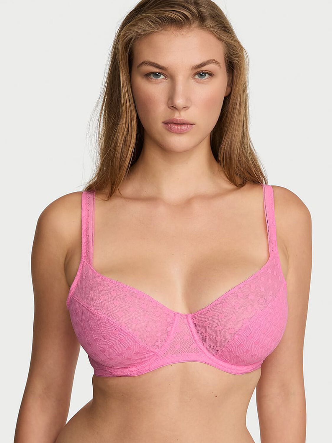 vs The Lacie Dot Geo Lace Unlined Balconette Bra Sexy Little Pink 1 of 3 