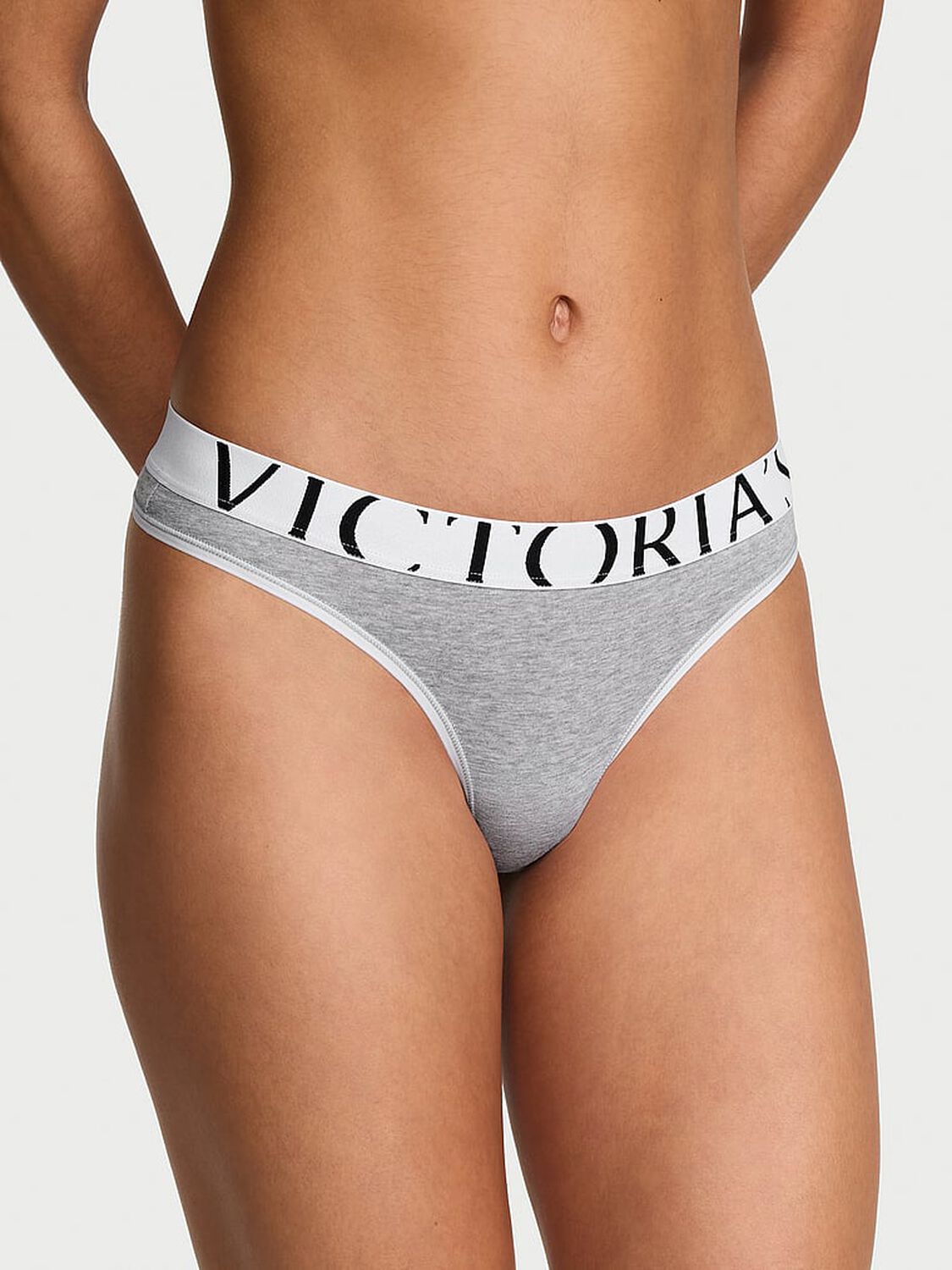 vs Cotton Exploded Logo Cotton Thong Panty Medium Heather Grey 1 of 3 