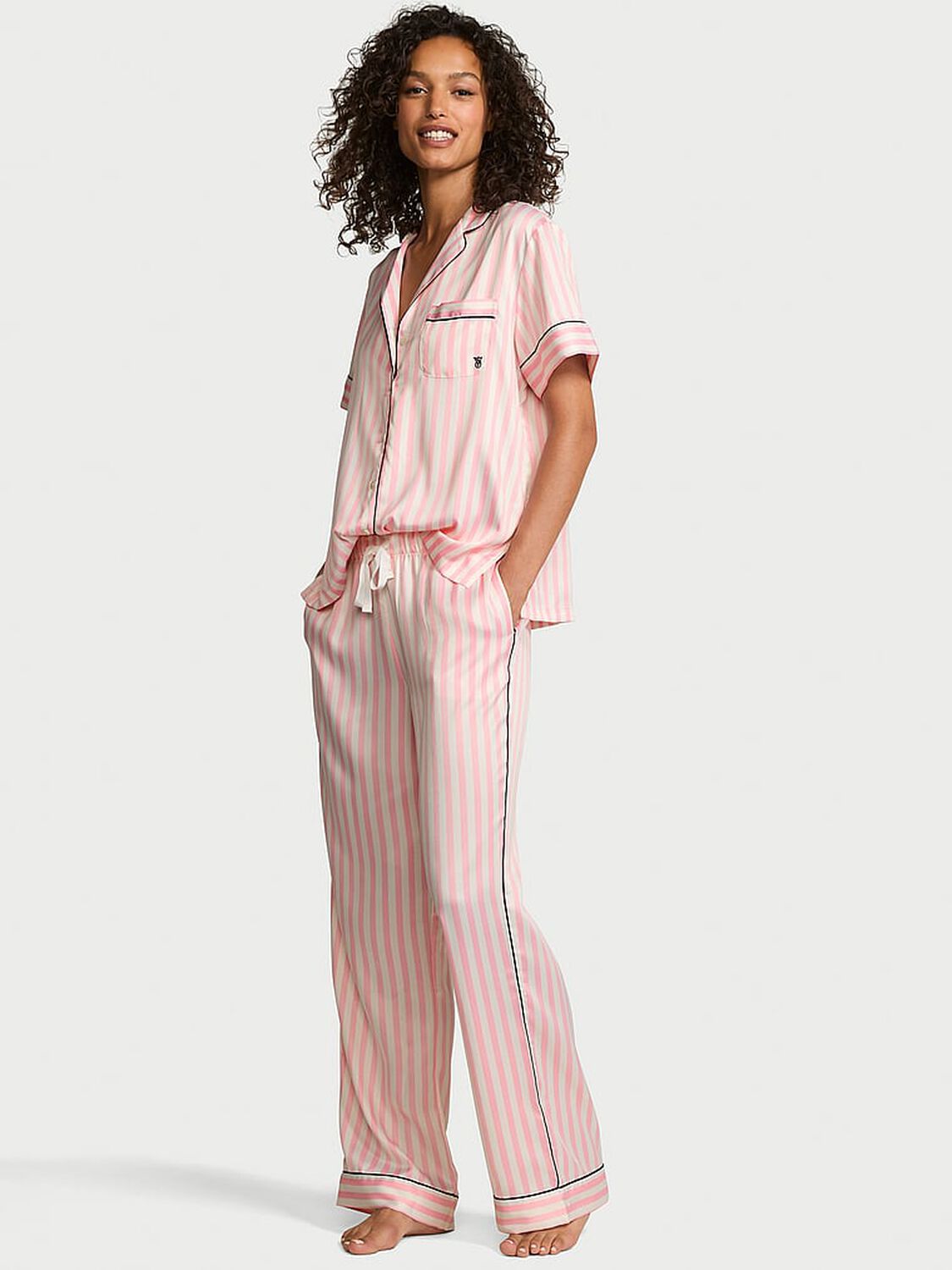 vs Victoria's Secret Glazed Satin Short-Sleeve Long Pajama Set 1 of 3 