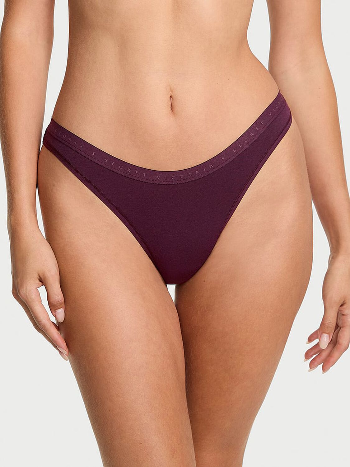vs Victoria's Secret Stretch Cotton High-Leg Scoop Thong Panty Winter Wine 1 of 3 