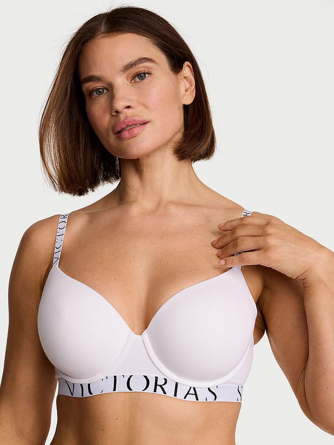 vs The T-Shirt Cotton Exploded Logo Lightly Lined Demi Bra Vs White 1 of 3 