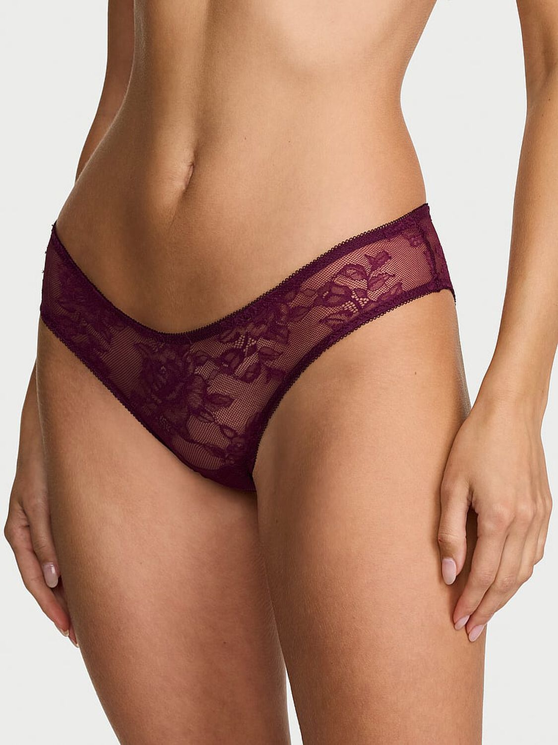 vs Very Sexy Rose Lace Strappy-Back Hardware Cheeky Panty Rich Maroon 1 of 3 
