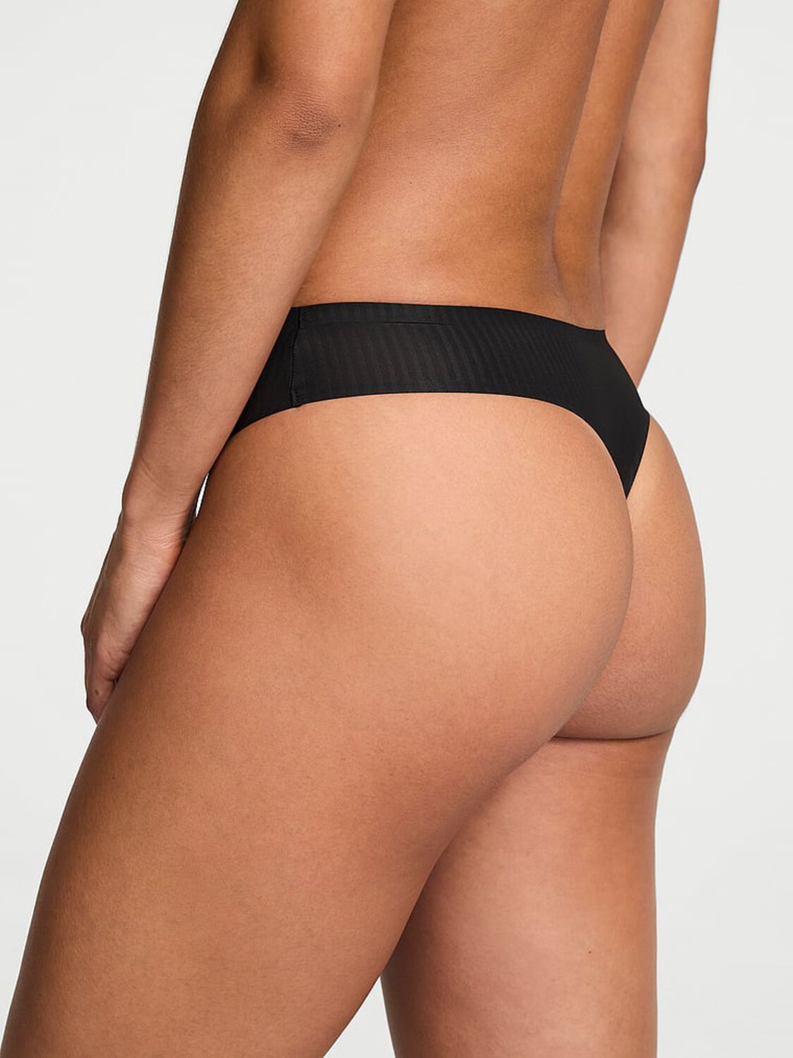 vs Body By Victoria Body by Victoria Flex Shadow Stripe Mid-Rise Thong Panty Black 2 of 2 