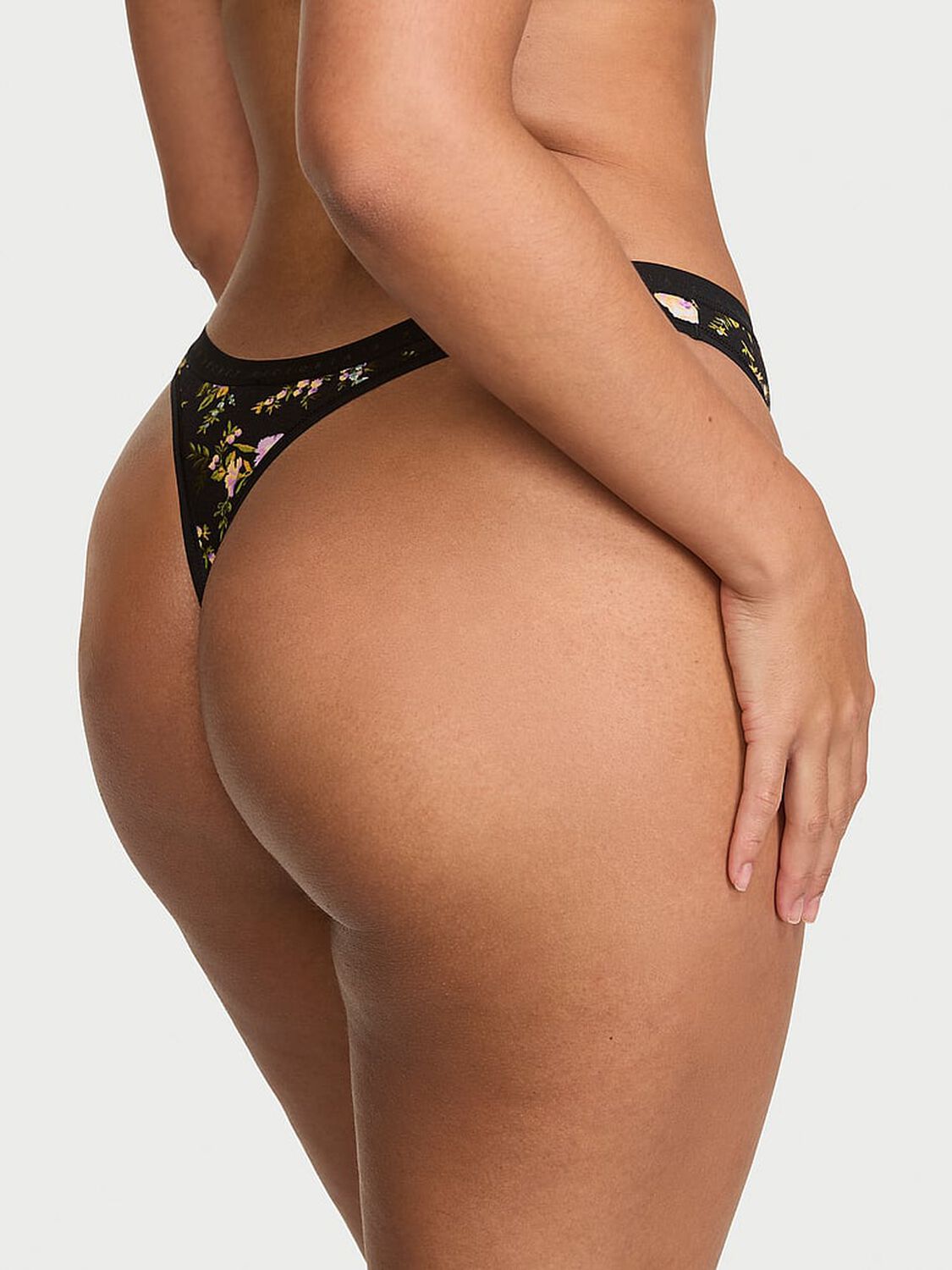 vs Victoria's Secret Stretch Cotton High-Leg Scoop Thong Panty Black Blooming Floral 2 of 2 