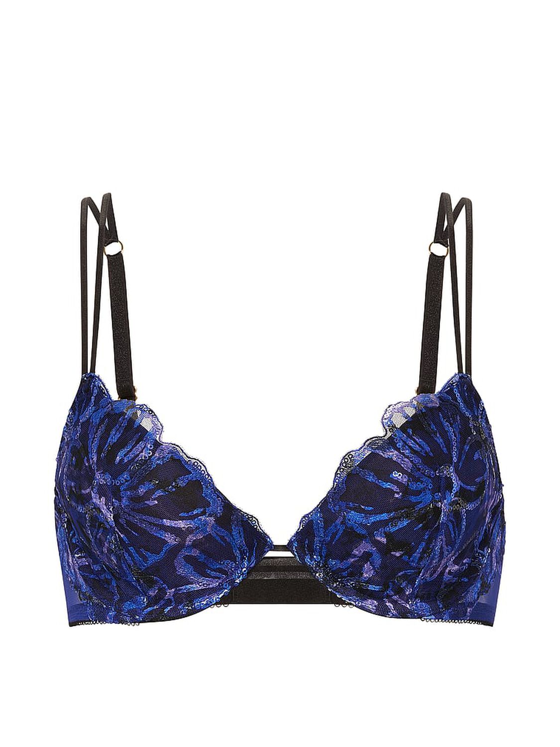 vs Very Sexy Party Floral Sequin Embroidery Lightly Lined Plunge Demi Bra Blue Party Floral 3 of 3 