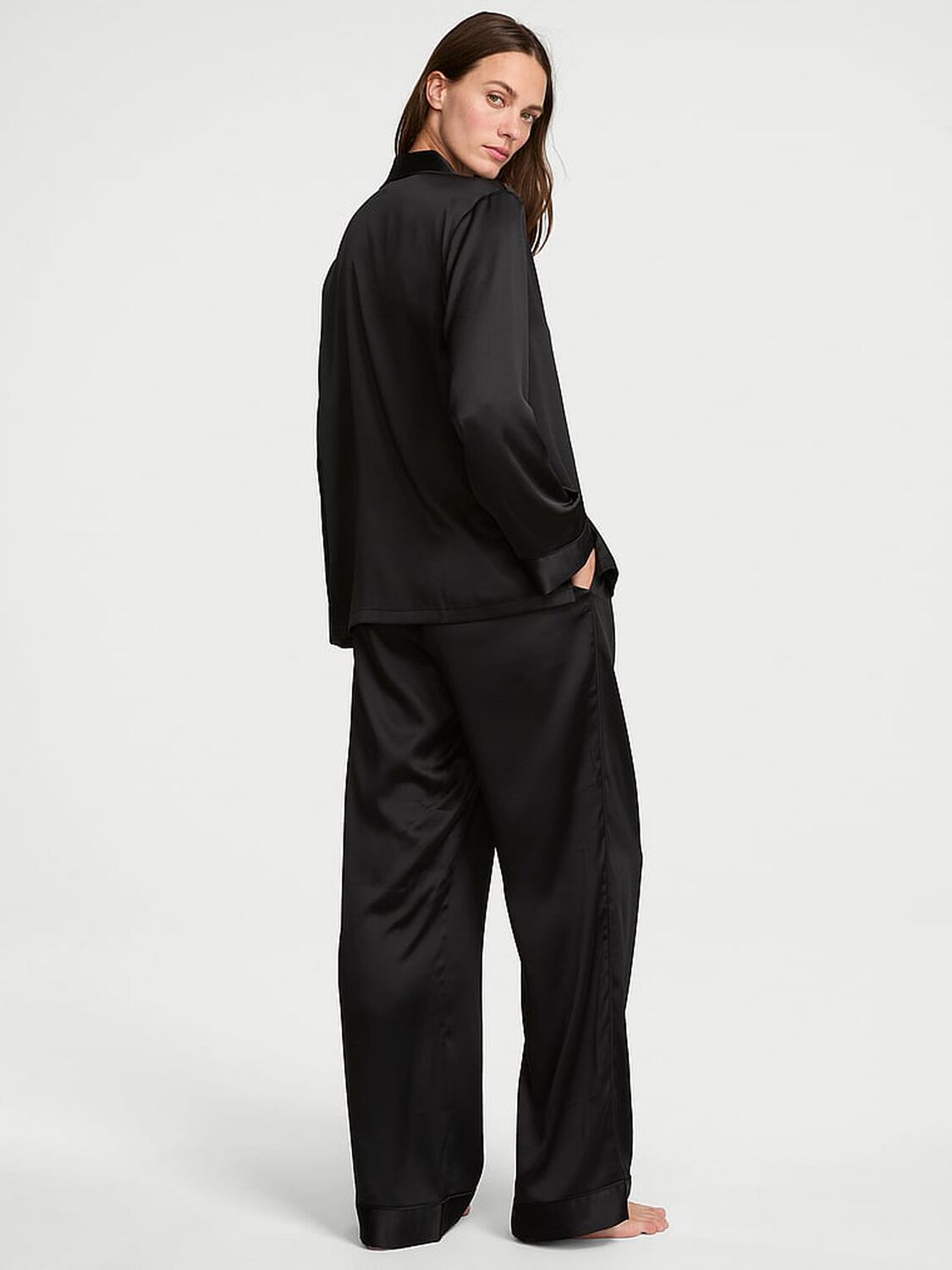vs Victoria's Secret Signature Satin Long Pajama Set Black 2 of 3 