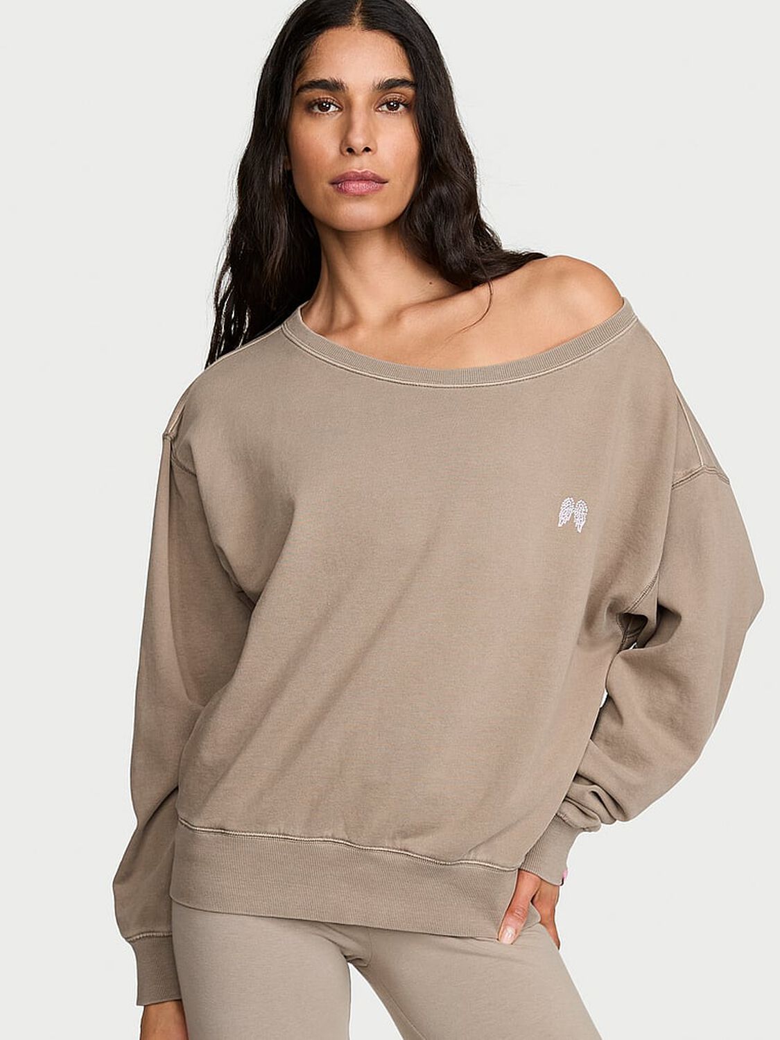 vs Angel Essentials Bridal Terry Boatneck Sweatshirt Turtledove Grey 1 of 2 